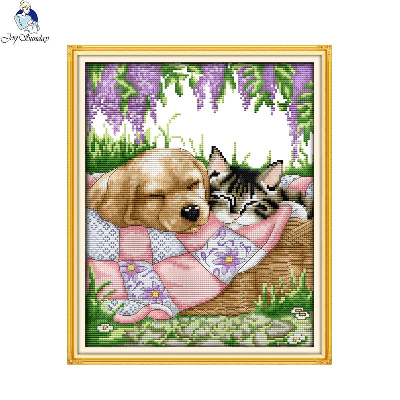 Sleeping cats and dogs DIY animal pattern cross stitch 14CT 11CT embroidery kits count canvas fabric needlework set home decor