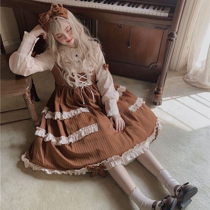 Vestido lolita para mujer, con encaje de muñeca ángel, manga larga, para uso diario, de algodón, estilo princesa, gótico, loli, disfraz de sirvienta.