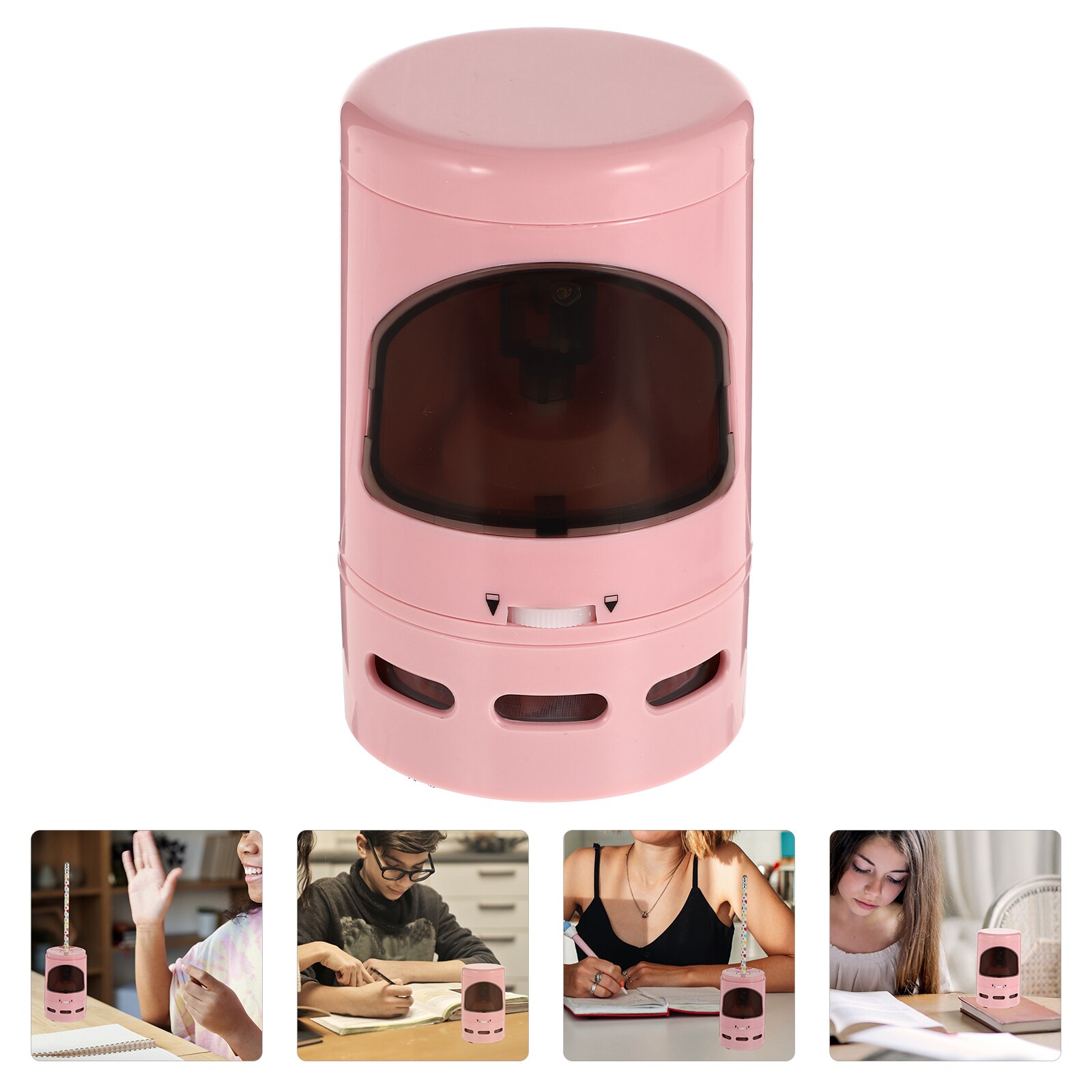 Electric Pencil Sharpener Desktop Dust Cleaner Multi-function Students Sharpener: Pink