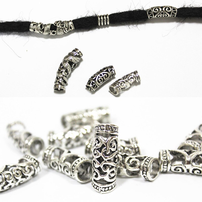 5 uds tibetano retro plata pelo trenza anillos rastas Clip cuentas no ajustable 5/6/7MM agujero interior Peluca de bricolaje accesorios cuentas
