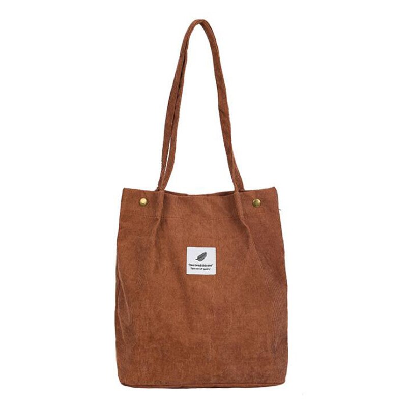 Women Corduroy Shopping Bag Female Canvas Cloth Shoulder Bag Environmental Storage Handbag Reusable Foldable Eco Grocery Tot: Brown