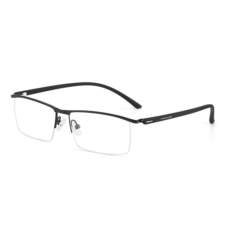Metal Frame Glasses Browline Frame Half Rim Spectacles Men Business Style with Spring Hinges: black