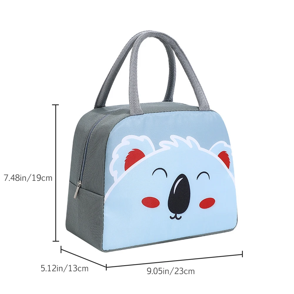 Cartoon Lunch Bag Portable Insulated Thermal Lunch Box Picnic Supplies Bags Milk Bottle For Women Girl Kids Children: GRAY
