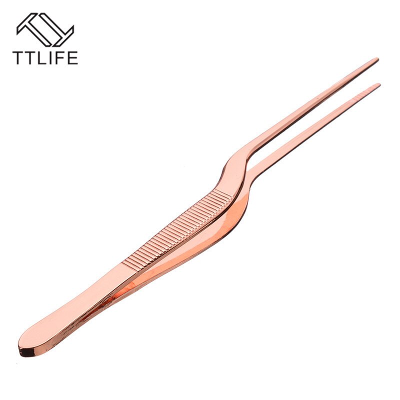 TTLIFE 1 Set 14cm Chef Plating Tweezer Tongs Rose Gold Tweezer Chef Pliers Grill Plating Serving Kitchen Tool