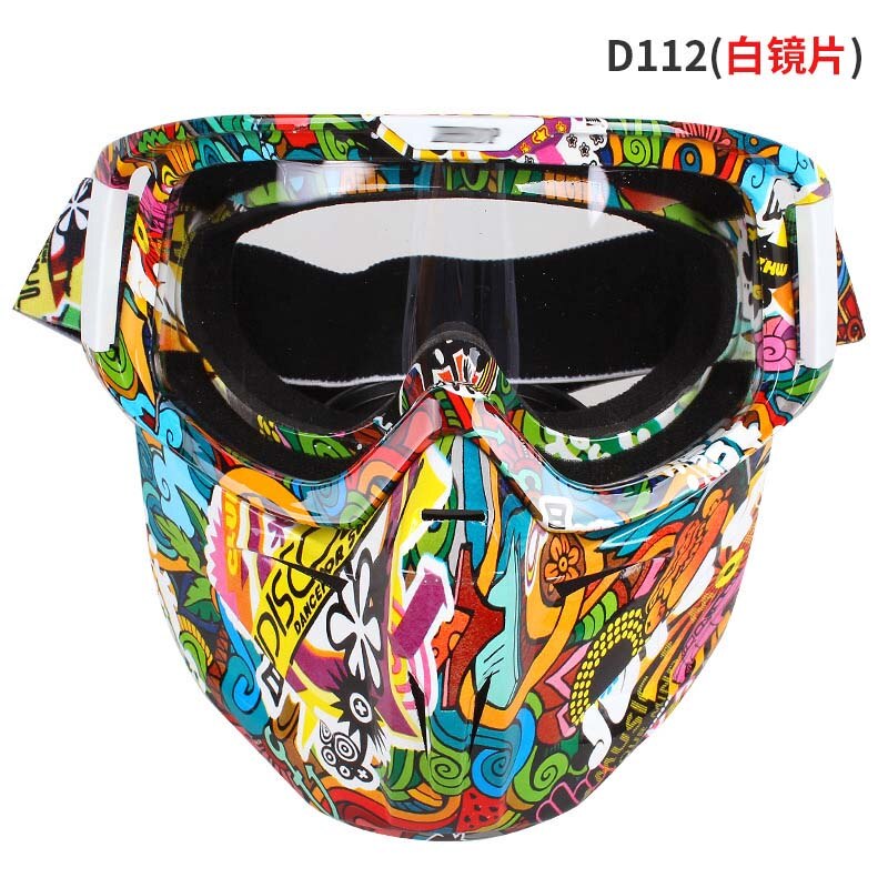 Kleurrijke motorfiets full face masker bril flexibele moto bril skibril gezichtsmasker motocross skibril atv dirt bike utv: D112- witte