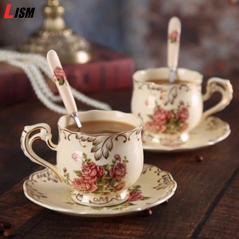 Ceramic Cups And Saucers Bone China Tea Cup Set Flower Printed Home Mug Set Porcelain Tea Cup & Saucer Sets