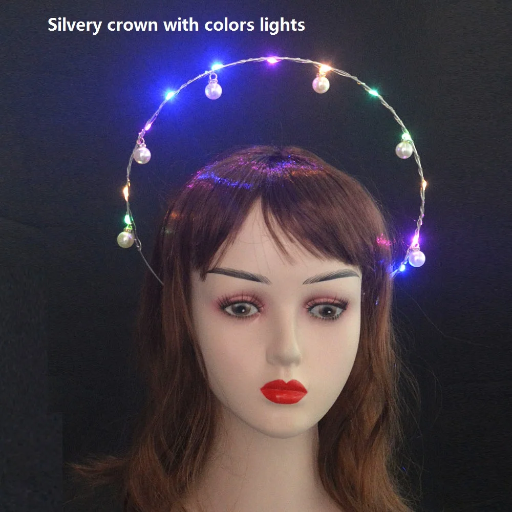 Glow Light Up Godin Crown Angel Bridal Gold Halo Hoofdband Veer Bloem Haarband Verjaardagsfeestje Heks Koningin Haar Slijtage Cadeau: Army Green