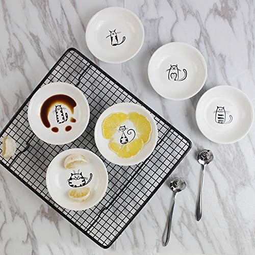 Cuenco redondo de cerámica para gatos, plato pequeño para condimentos, vinagre, mantequilla, salsa, sal, aperitivos, utensilios de cocina, 6 uds.
