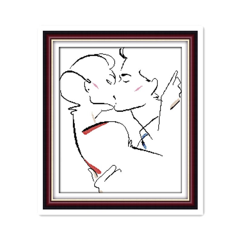 Point en croix, broderie romantique en couple, broderie simple, broderie simple, fait à la main, travaux d'aiguille, décoration familiale en direct