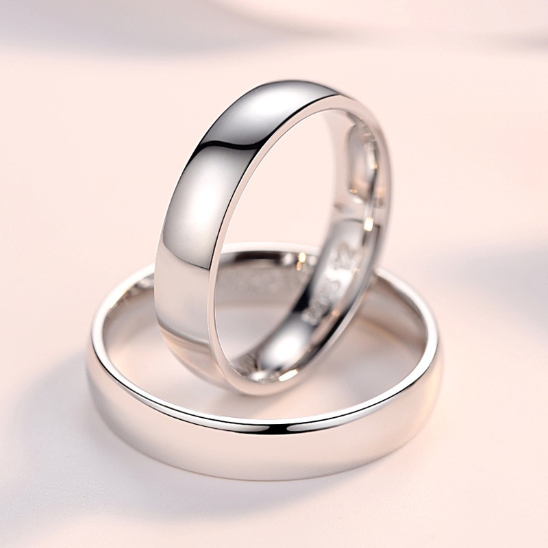 Trendy Ring Reine 100% 925 Sterling Silber Paar Ring Einfache Glatte Hochzeit Band Schmuck Jahrestag für Liebhaber Frauen Männer