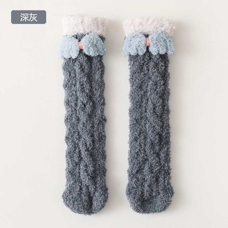 Nette Winter Warme freundlicher Socken Dicken Korallen Vlies Stich FlüGel Baby Socken Knie Höer Boden Socke für Weihnachten Neue jahre: dunkel grau