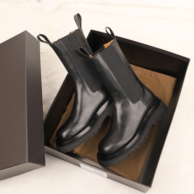 Höst vinter höga damstövlar martin boots tjock muffinbotten ökad vattentät lång tub chelsea boots  d1444