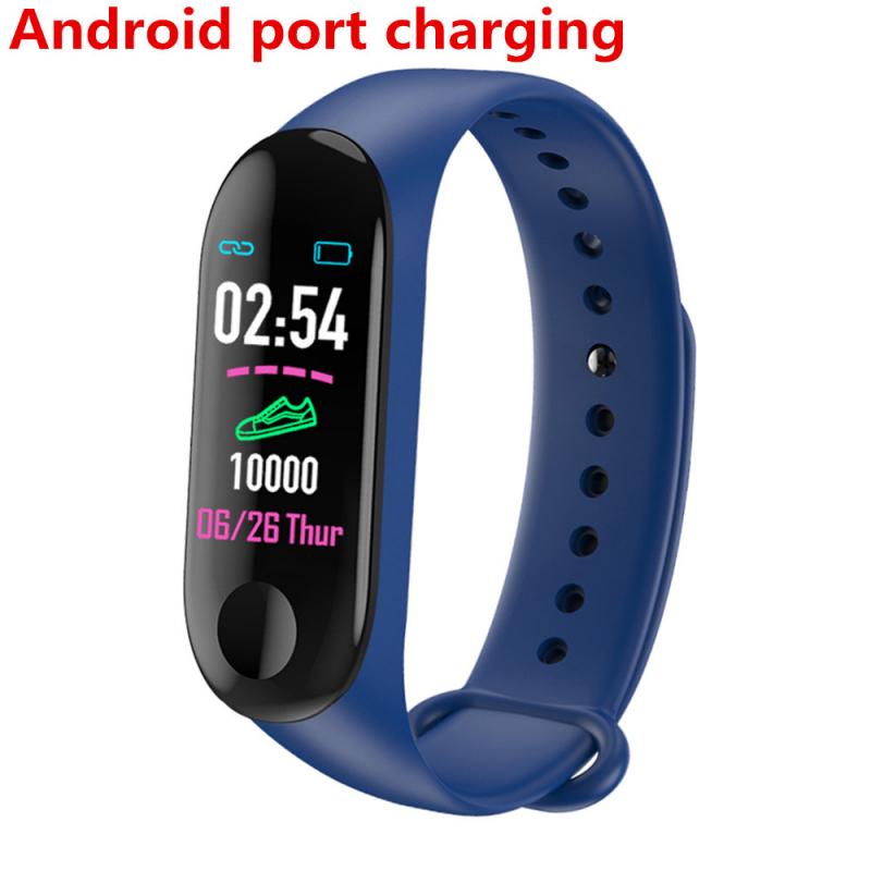 1PCS Running Stappenteller Fitness Tracker Armband Stappenteller M3 Plus Fitness Hartslag Horloge Plus Bloeddrukmeter: Android blue