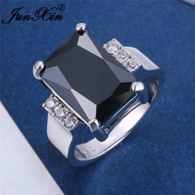 Vintage Vrouwelijke Mannelijke Zwart Groen Blauwe Steen Ring Rechthoek Zirconia Wedding Bands Engagement Ringen Voor Vrouwen Mannen Sieraden