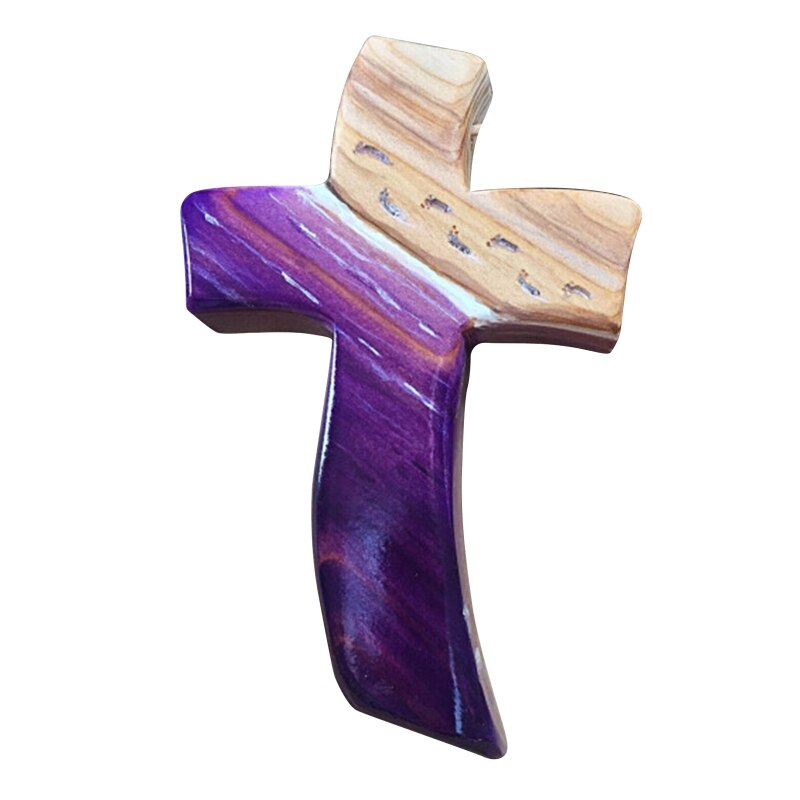 Handgemaakte Houten Kruis Hanger Gesneden Opknoping Ornament Heilige Christian Hangers Voor Thuis Festival Katholieke Decoratie: Purple