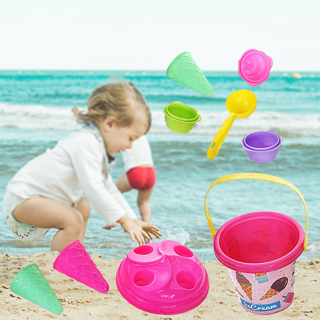 Beach Toys Sandpit Bucket Ice Cream Moulds Playset Garden for Kids 3-4