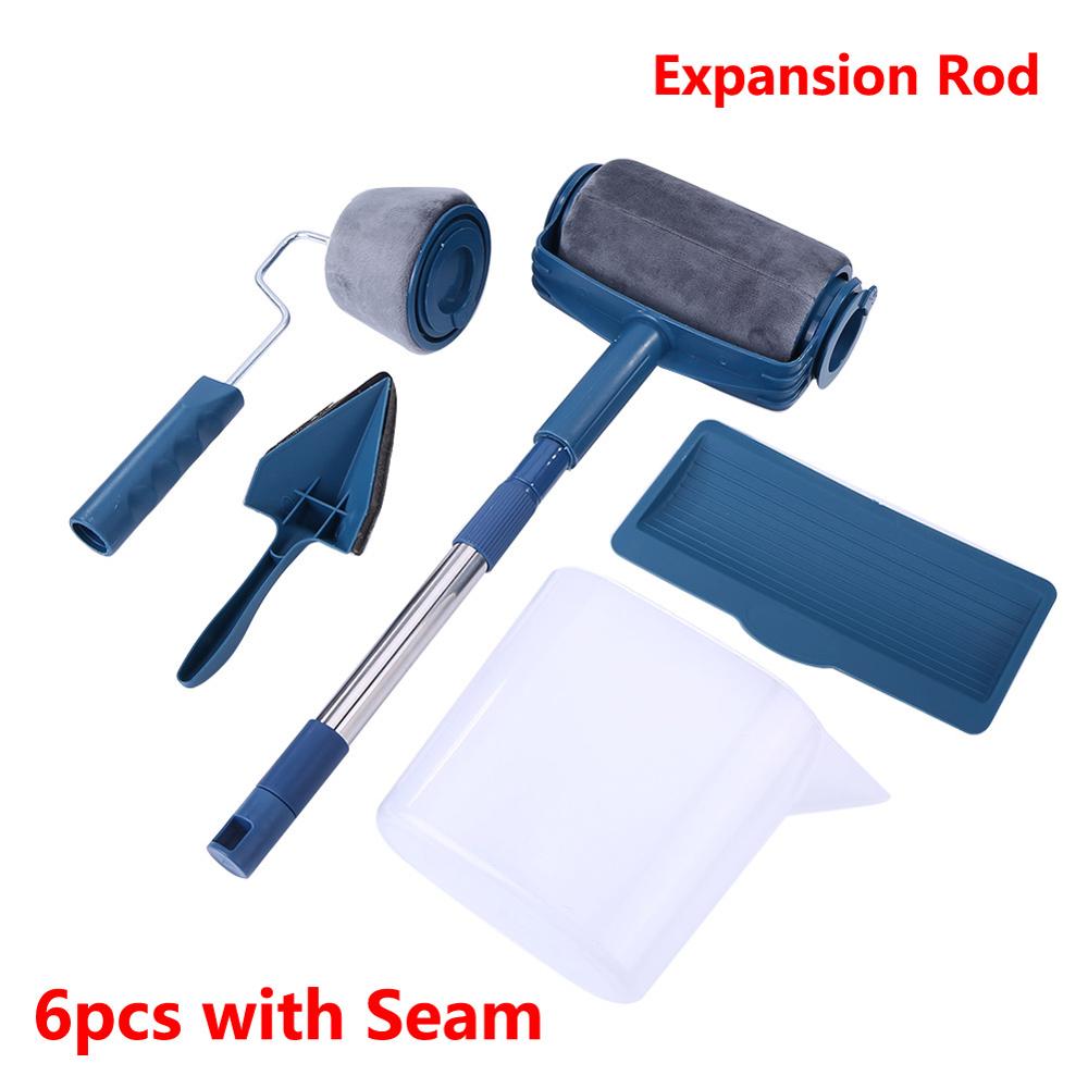5/8pcs DIY Paint Runner Pro Roller Brush Tools Set Handle Flocked Edger Office Home Room Wall Painting Roller Paint Brush Sets: 6pcs with Seam