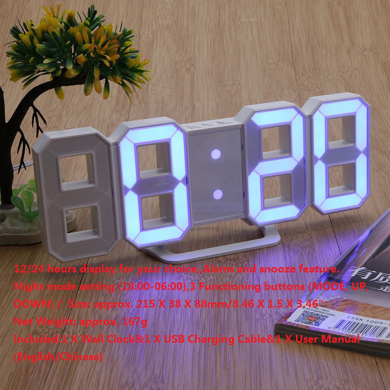 Horloge numérique et électronique | Horloge de Table, luminosité réglable, tendance, horloge murale suspendue, avec câble USB: 04