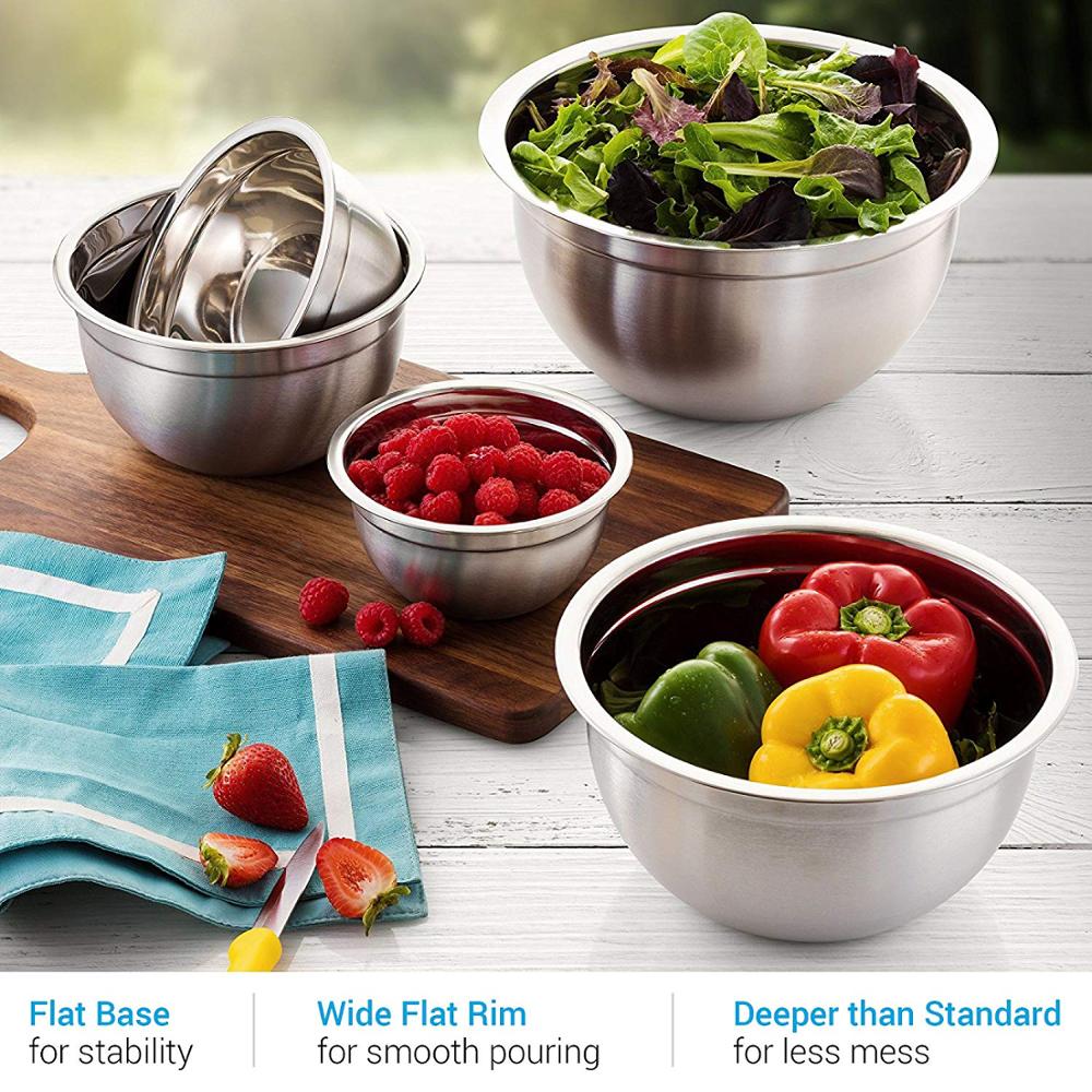 Conjunto de Boles para ensalada de acero inoxidable 3 uds., Bol para mezclar ensaladas con tapa, mezclador de tartas DIY, cocina, utensilios para hornear y almacenar alimentos