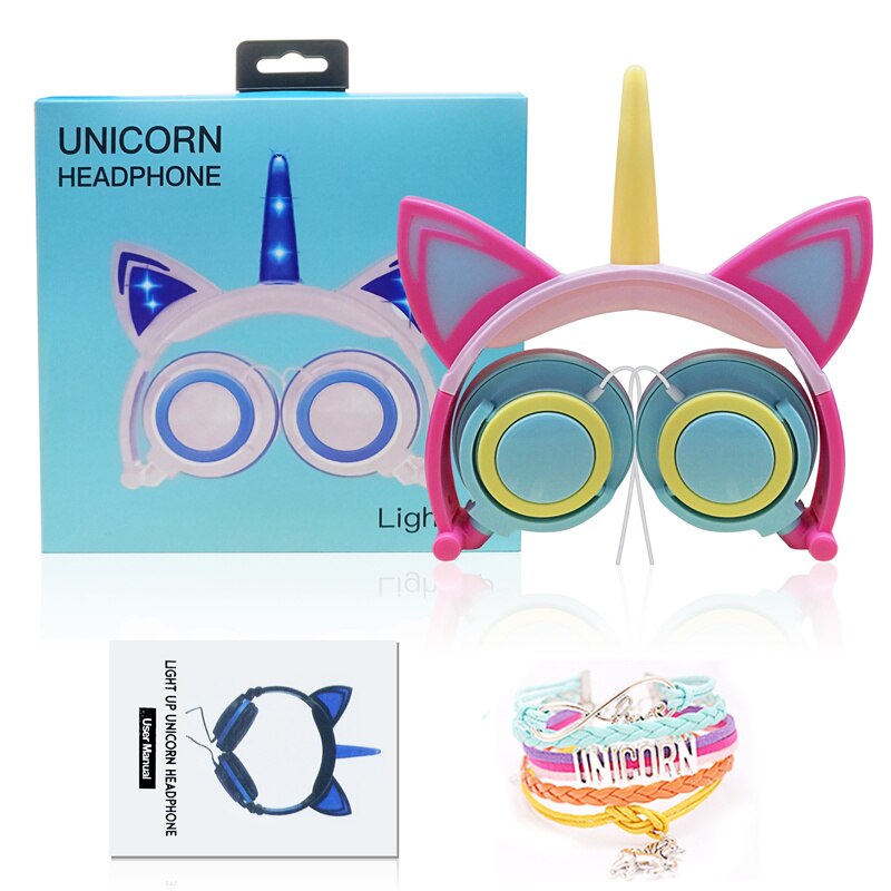 Casque licorne Original, casque d'écoute pliable avec clignotant pour enfants casque de musique filaire, casque de jeu pour oreilles de chat, pour enfants: Default Title