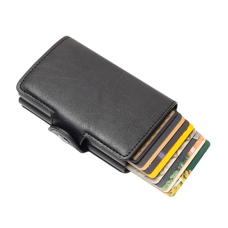 Etui na karty kredytowe z włókna węglowego Męskie podwójne etui na karty bankowe Anti Rfid Portfel Metal Business Bank Minimalistyczny prezent na prezent: Light Black