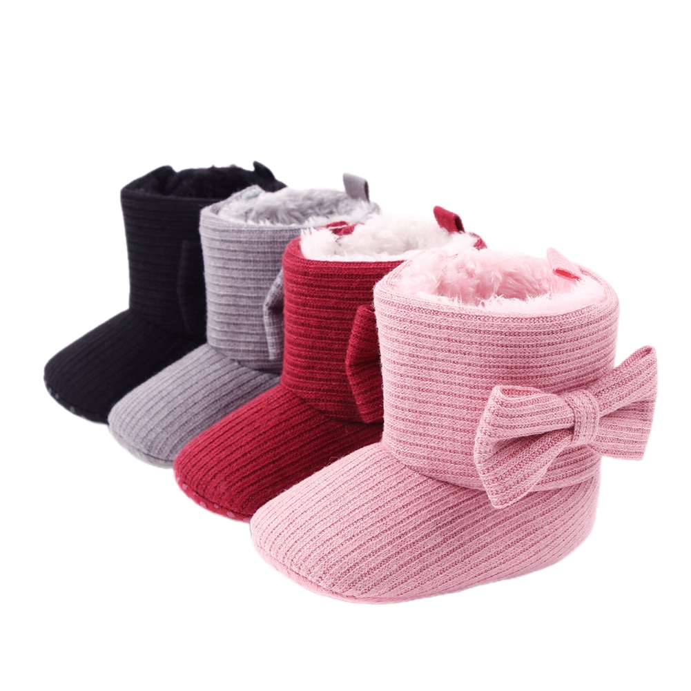 Newborn Baby Girls Boys Winter Shoes Snow Boots Soft Sole Anti-Slip Crib Shoes Plush Warm Bowknot Booties Toddler Shoes