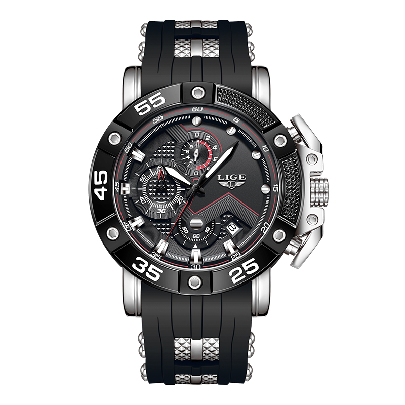 Top lige luksus herreure business silikone quartz herreur vandtæt lysende dato ur herreur relogio masculino: Sort