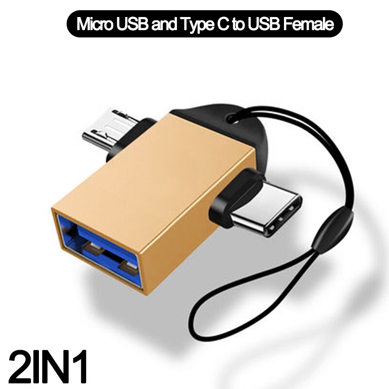 2IN1 cavo Micro usb maschio a USB femmina per telefono cellulare tipo C a connettore USB adattatore OTG convertitore in lega di alluminio in movimento: 2IN1 Gold