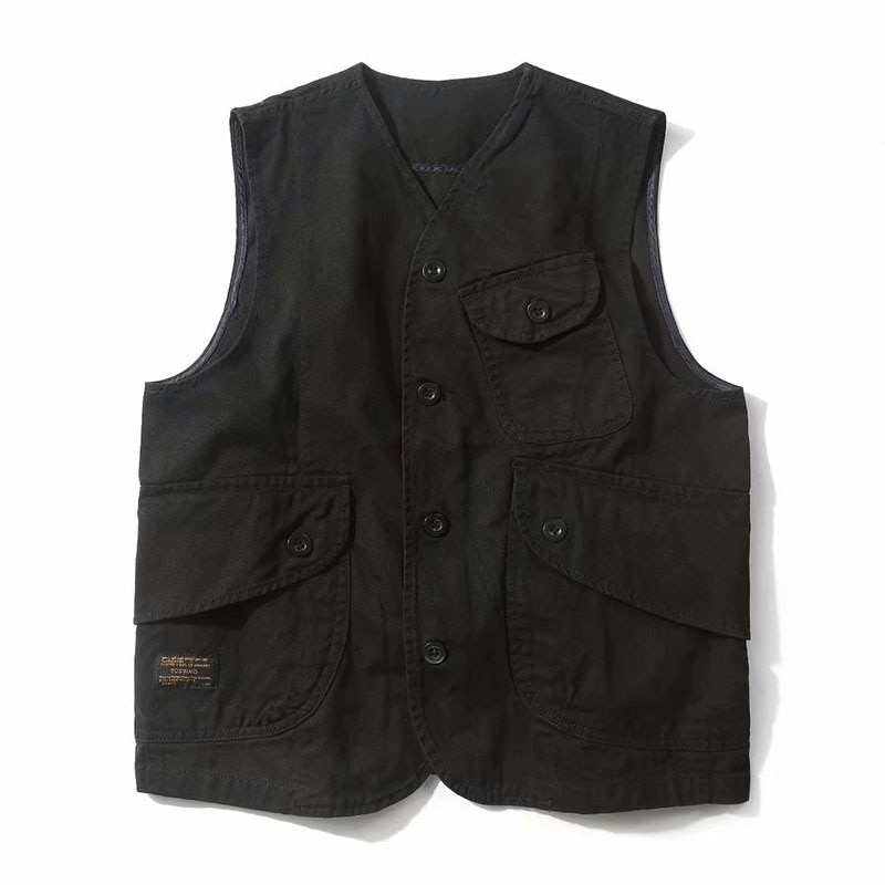 Herren Westen Männlichen Taschen Westen Einreiher Herbst Frühling Weste Schulter Jacke Koreanische entladen fest Farbe Mäntel