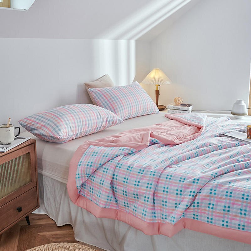 Couverture de couette de luxe en coton délavé, motif grille japonais, douce, pour la climatisation, pour la chambre d'été: 220x240cm 1pc quilt / 01