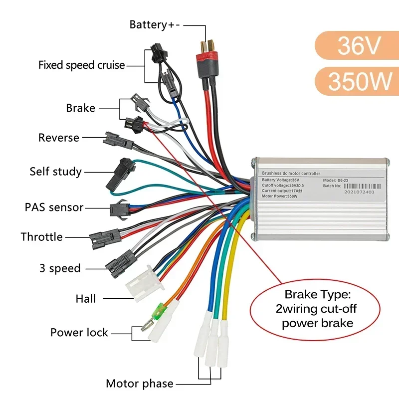 Bicicleta Elektrische Borstelloze Controller 25A 36V 48V 500W 350W Elektrische Scooter BLDC Controller Voor Scooter fiets Accessoires: Champagne