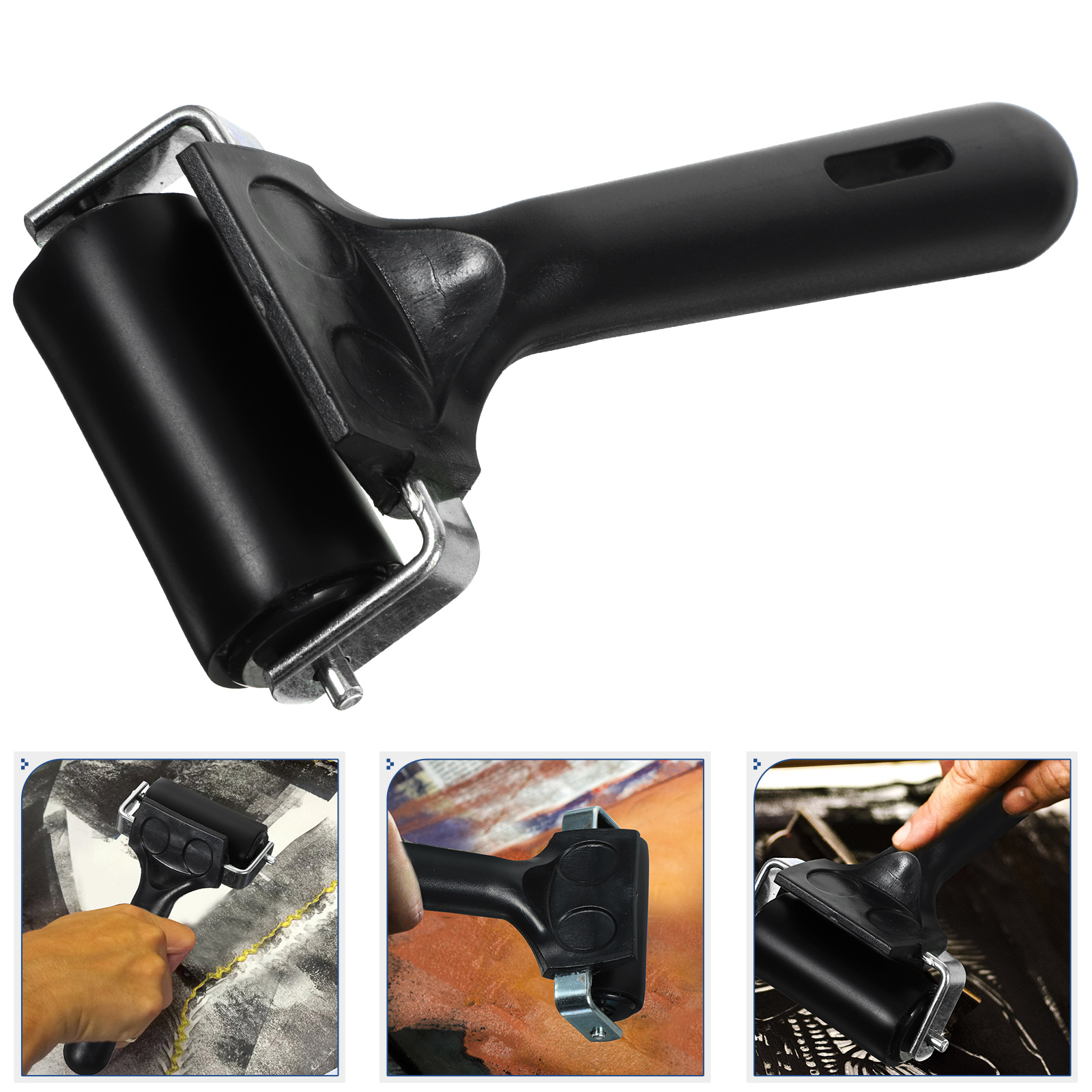 Rolo de borracha com estrutura de metal resistente para ferramentas de construção de fita antiderrapante, ferramentas de tinta e estampagem