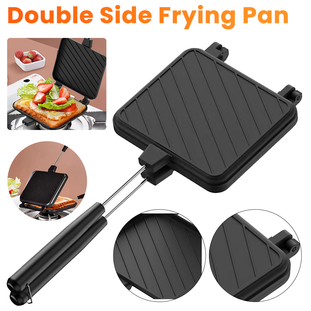 Doppelseitige Bratpfanne Antihaft-gegrillte Sandwich maschine hitze beständige kippen-Grill pfanne mit Griff draussen-Camping-Grill werkzeuge