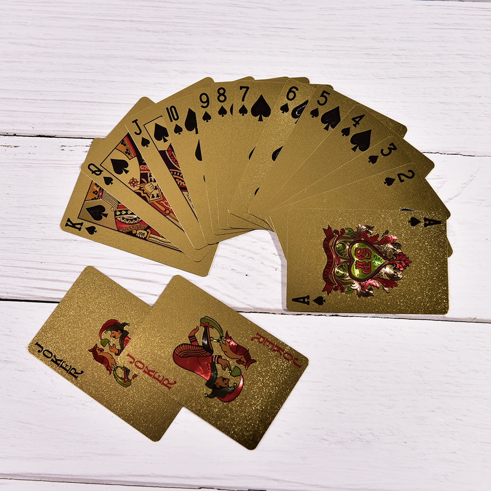 Guldfolie spillekort texas hold'em poker guldfolieret pokerkort sjove højkvalitets spil 1 sæt marbit
