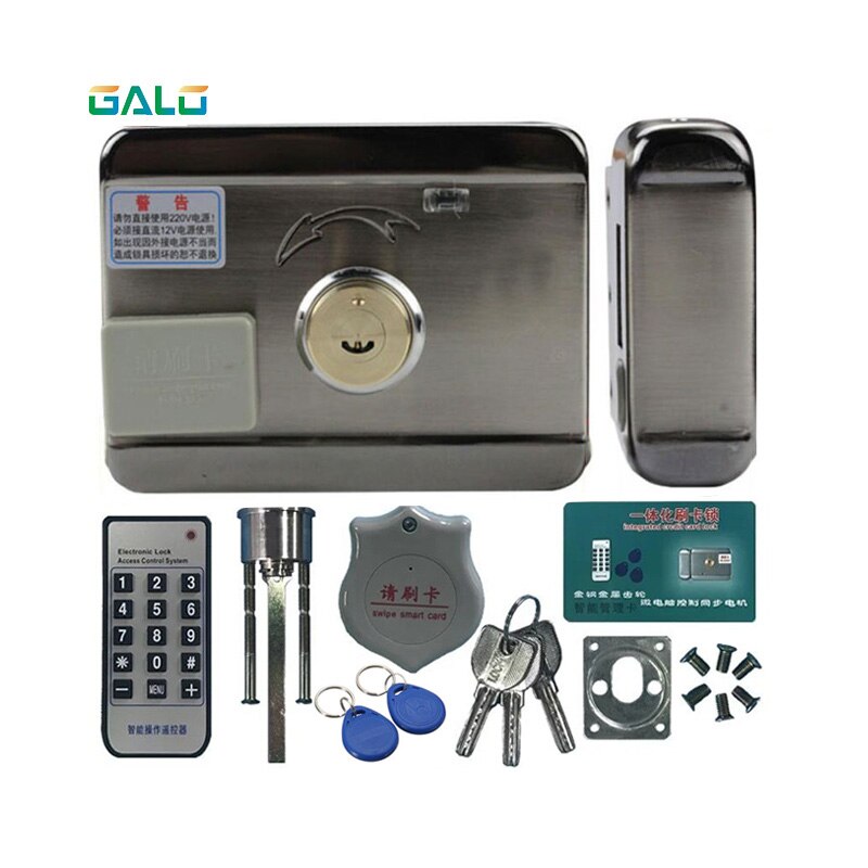 Newest IC/ID Electronic door gate lock integrated RFID card electronic door lock reading&rotating open +access card remote: D ID kit 2