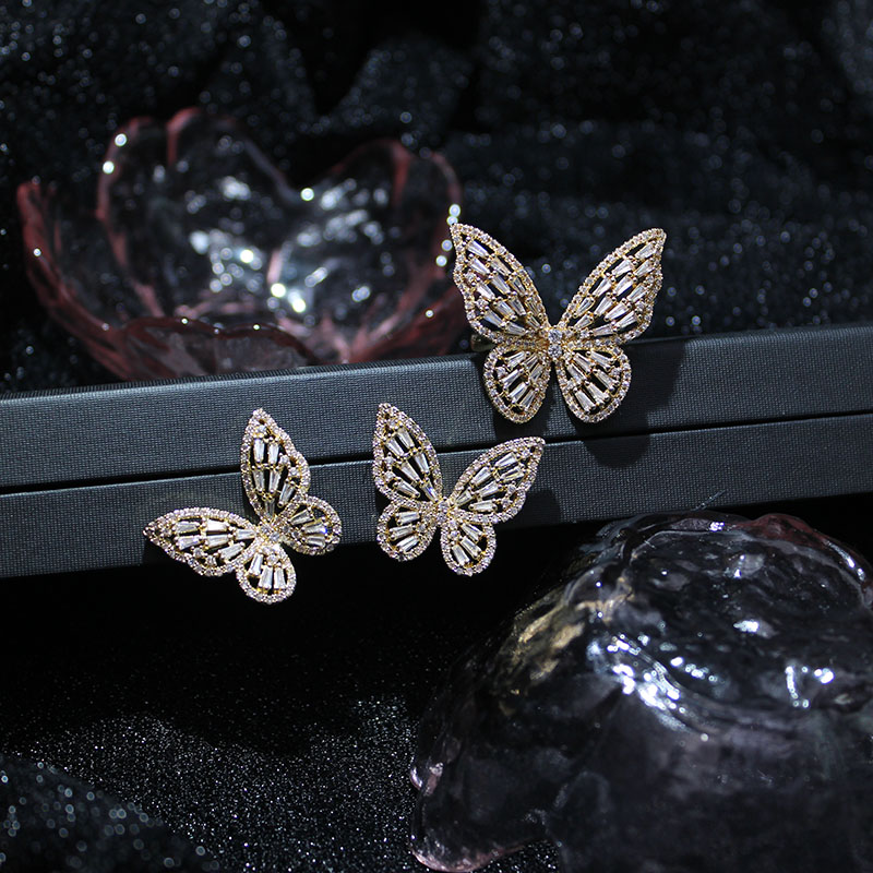 14K Real Conjunto de joyas de oro mariposa collares para las mujeres de lujo de circón cúbico CZ Stud pendientes: 11