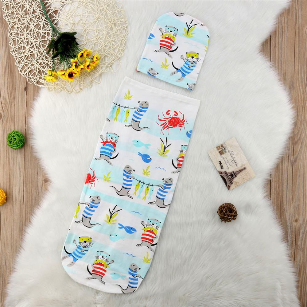 Baby Sleeping Bag Soft Comfortable Infant Swaddle Muslin Blanket Newborn Baby Wrap Swaddling Blanket Bag+Hat Set