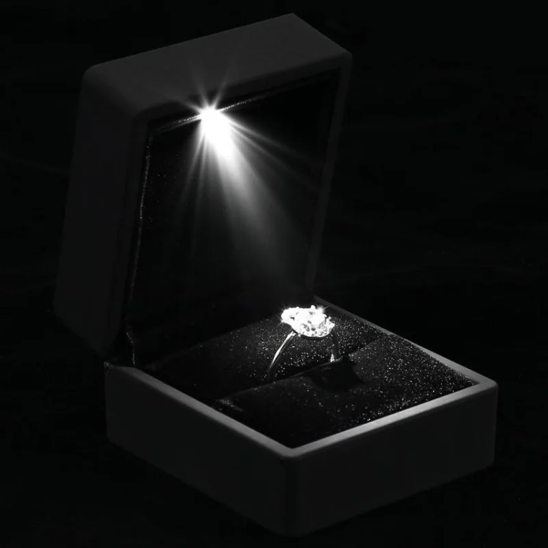 Caja de joyería con luz para exhibición, para pendientes, collar, anillos de compromiso, escaparate de embalaje, cajas LED, caja de embalaje