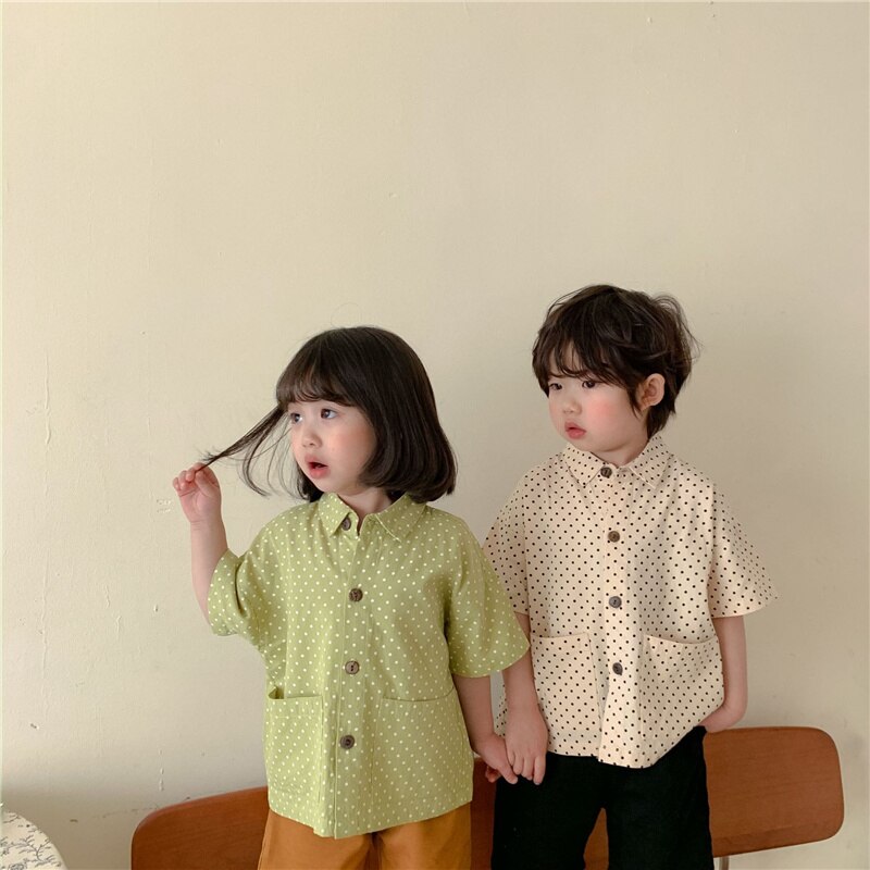 Zomer Jongens En Meisjes Dot Korte Mouwen Unisex Kinderen Losse Casual Tops 2-6Y