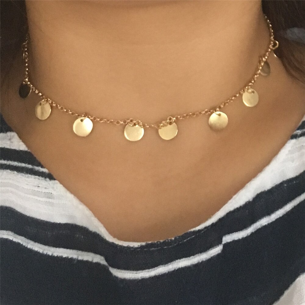 Søde guldfarve runde disk choker halskæde til kvinde pige