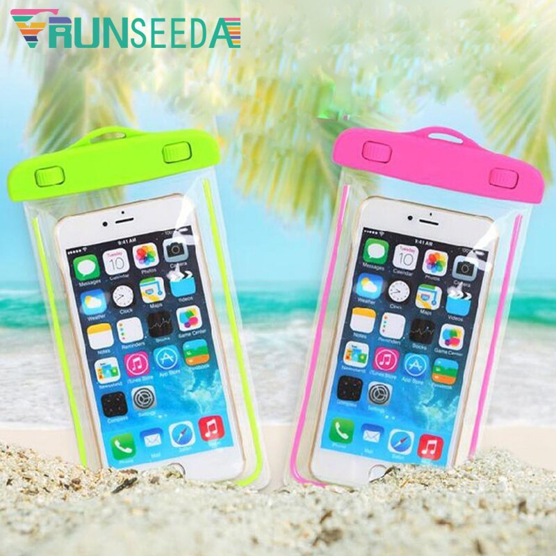 Runseeda-Bolsa de natación impermeable con pantalla táctil para teléfono móvil, bolsa de almacenamiento con luz para natación subacuática, buceo, Smartphone