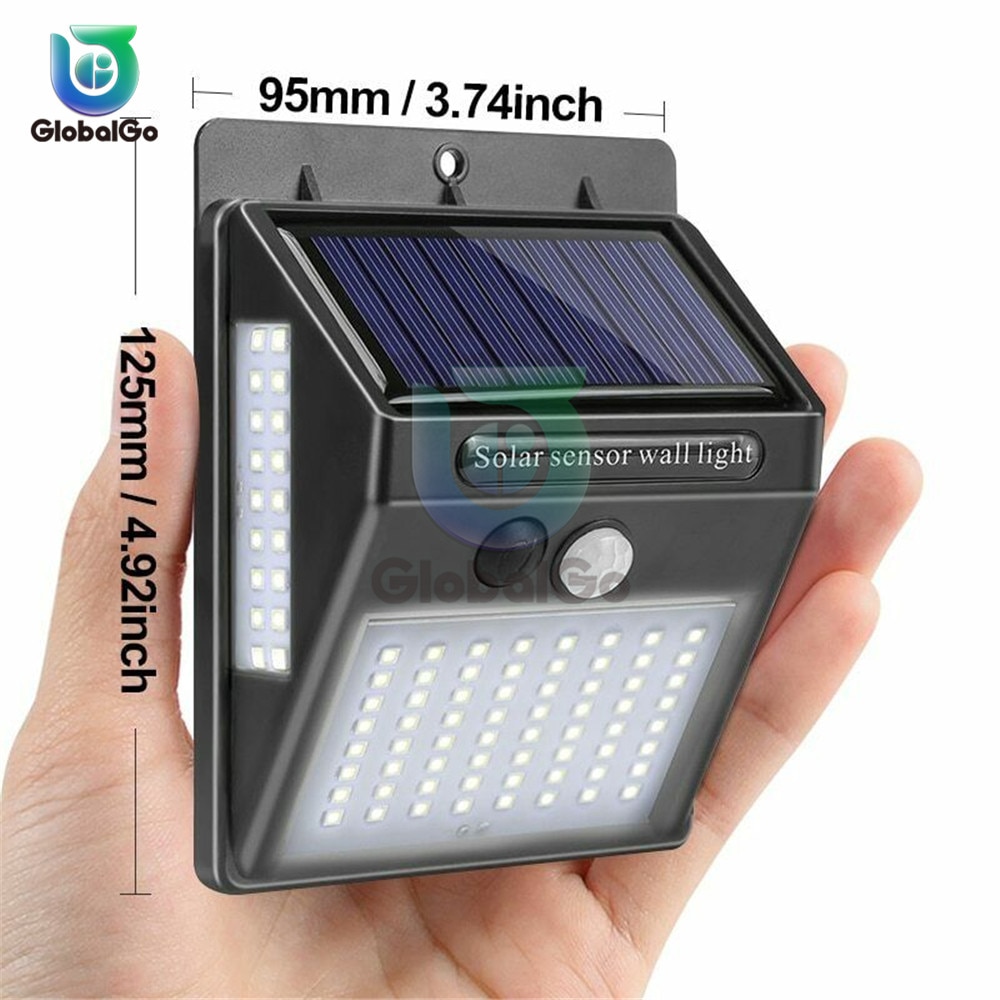 100 led-zonnelampen voor buiten, straatlamp op zonne-energie, pir-bewegingssensor, wandlamp, waterdichte, op zonne-energie werkende verlichting voor tuin en zwembad.