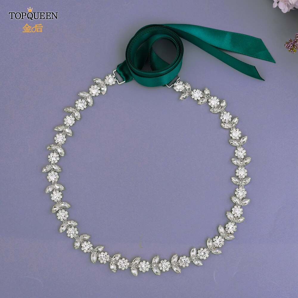 TOPQUEEN Luxus Strass Gürtel Hochzeit Gürtel Diamant Braut Gürtel Schärpe Hochzeit Zubehör Abend Party Band Gürtel Schärpe S440: Drakgreen