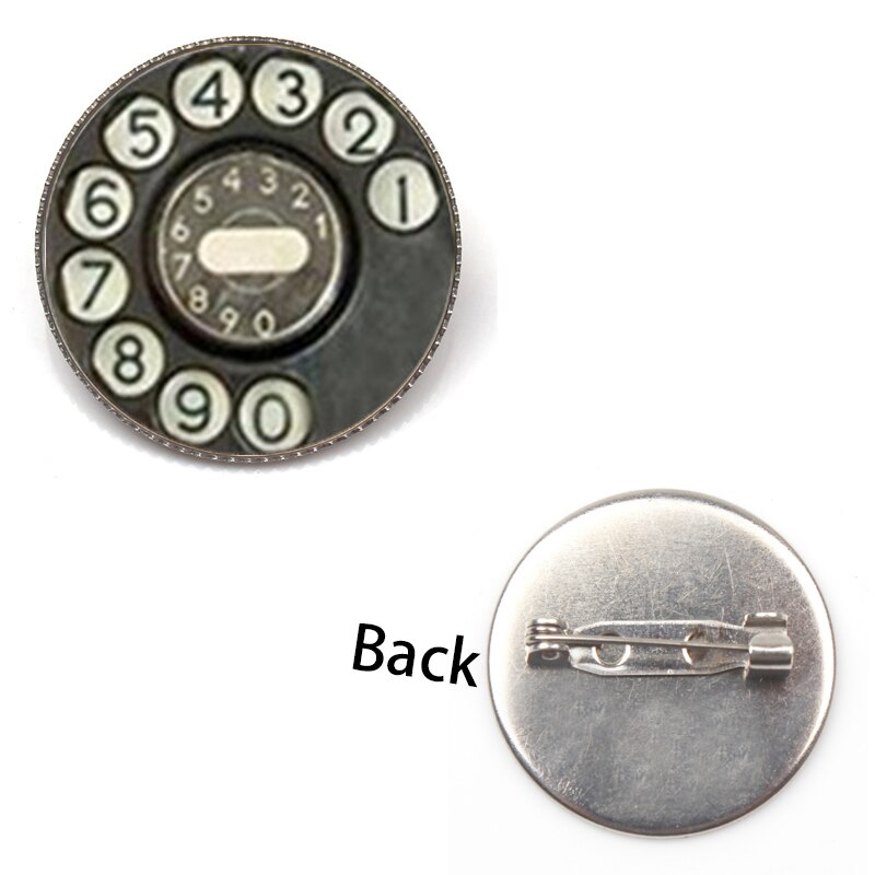 Moda retro telefone broche artesanal de vidro cúpula telefone dial clássico jóias redondas acessórios mulher homem presente festival lembrança