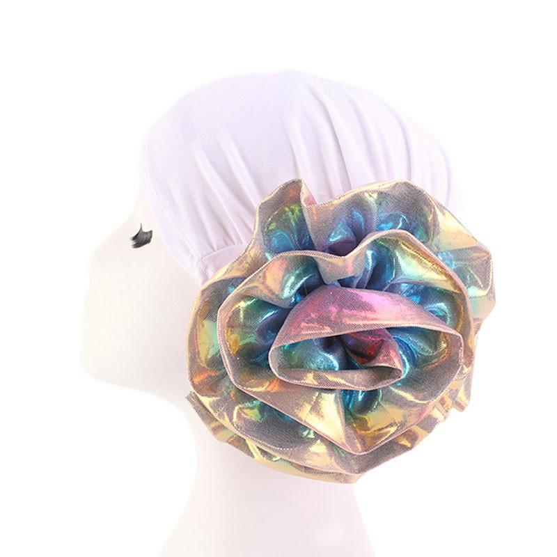 Indische Hütte Kappe Frauen Blume Haarausfall Turban Muslimischen Motorhaube Kopf wickeln Abdeckung Chemo Krebs Kappen Mützen Skullies Islamischen Kopftuch: Weiß