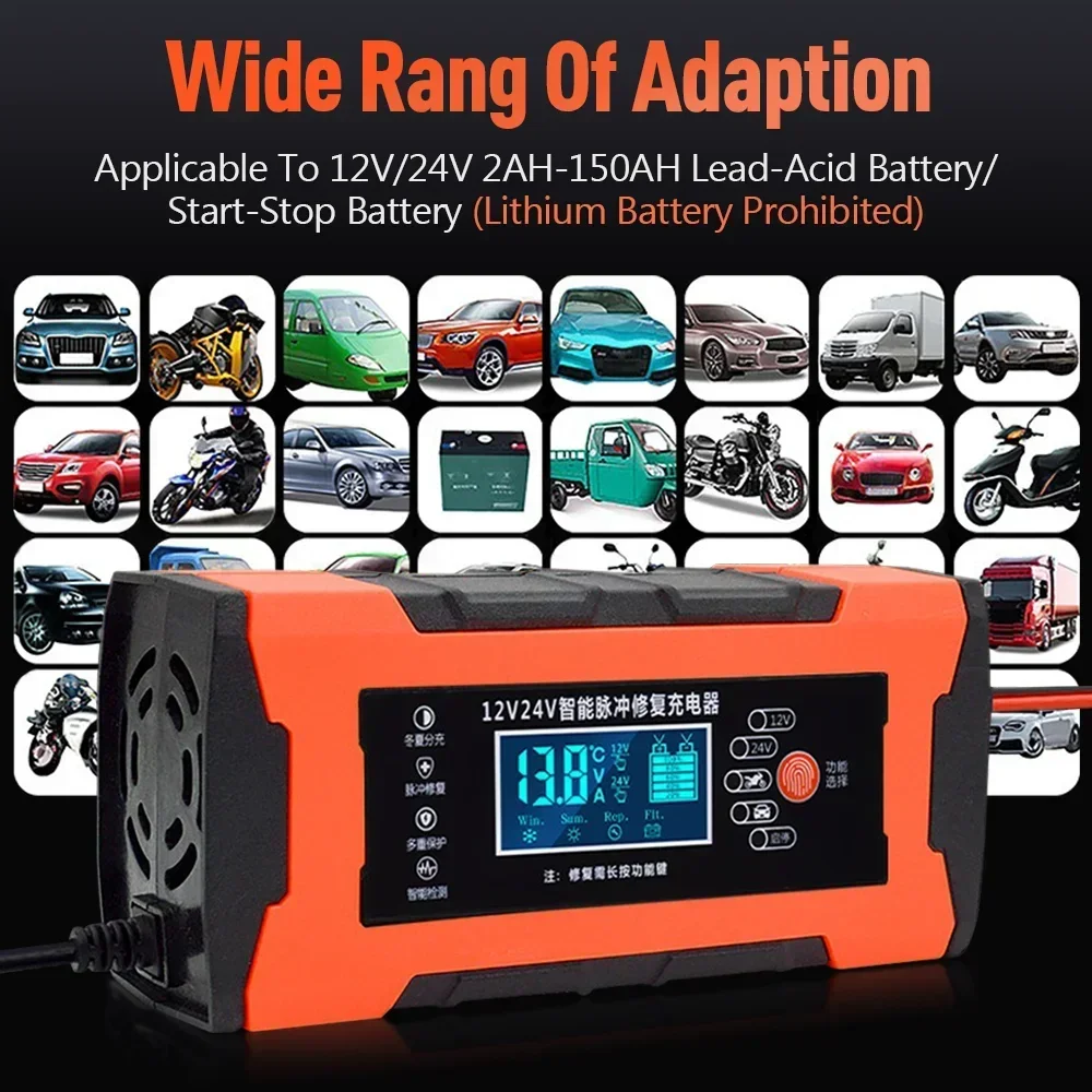 Bilbatterilader 10a 12v bilbatterilader 24v 5a biltilbehør digitalt display deteksjon puls reparasjon billader