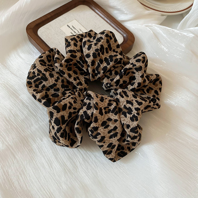 Retro leopardo impressão cabelo scrunchie alta rabo de cavalo corda elástica laço de cabelo clássico outono inverno acessório de cabelo para mulheres meninas: CINZA