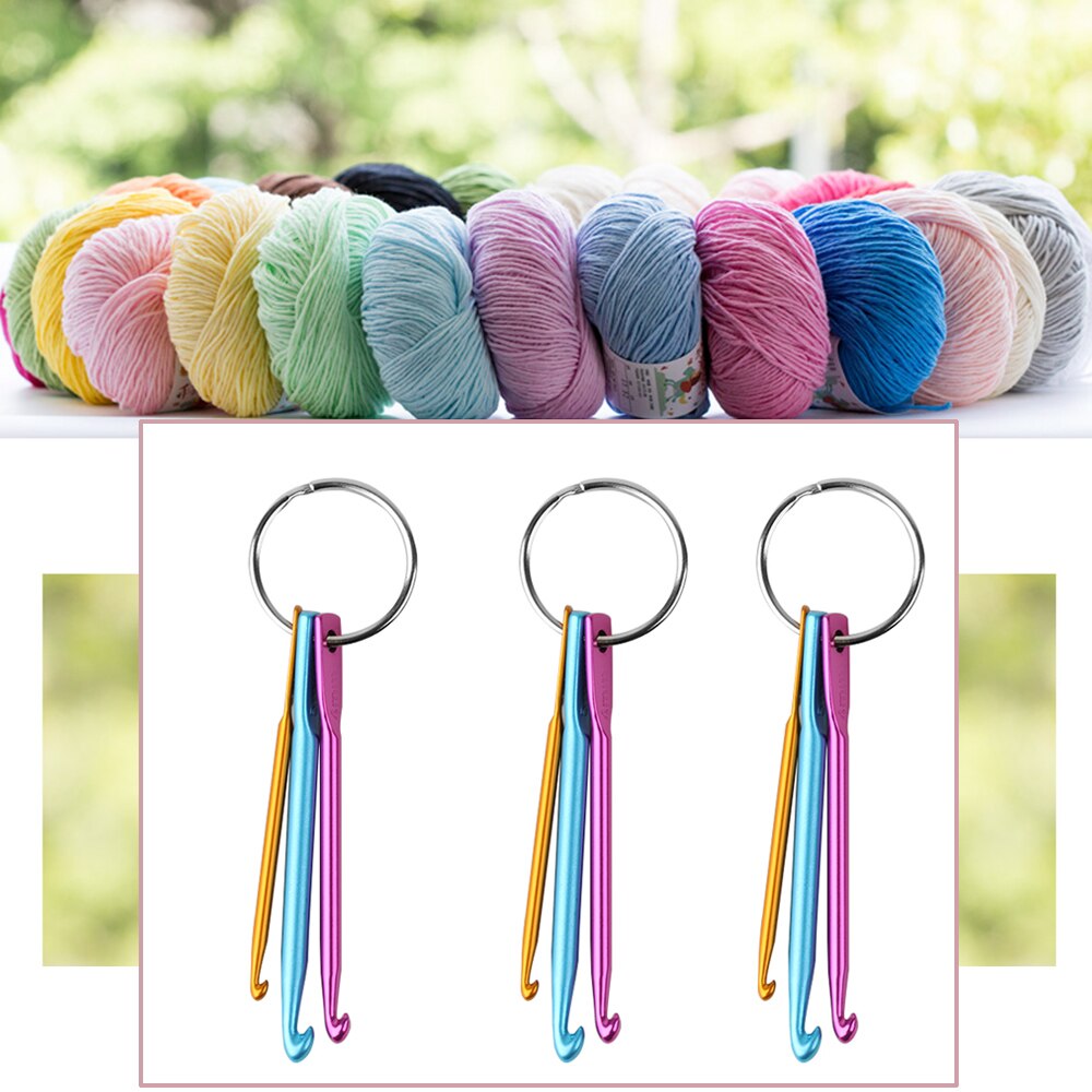 3Sizes/set Multicolour Mini Aluminum Keychain Crochet Hooks DIY Crafts Tools Knitting Needles