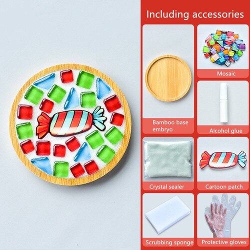 1Set Glas Mozaïek Tegels Voor Diy Handgemaakte Hobby Bamboe Coaster Handgemaakte Voor Kinderen Puzzel Mozaïek Materiaal: 17
