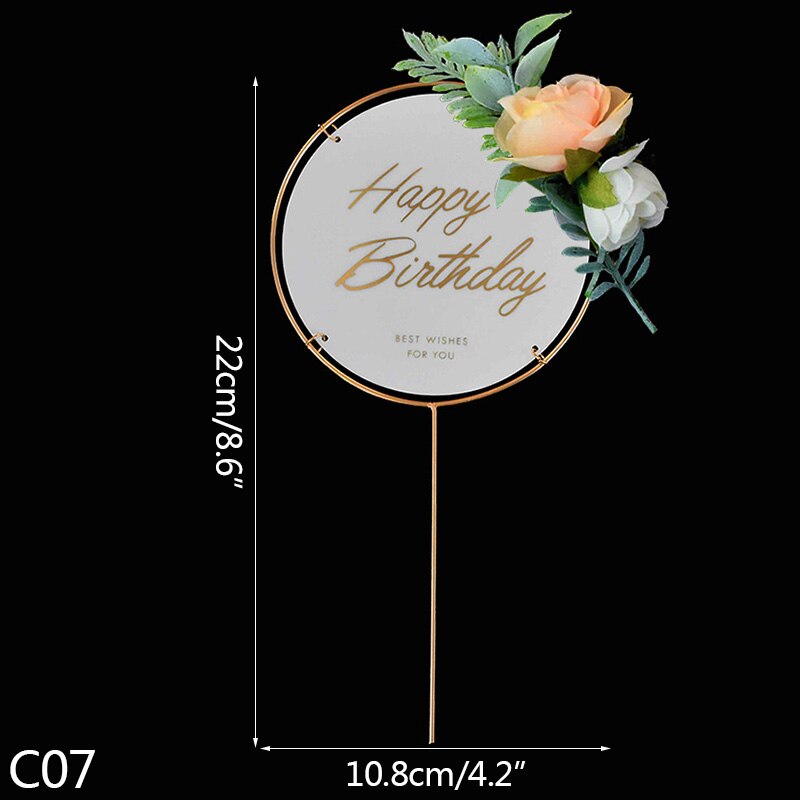 Transparant Acryl Gelukkige Verjaardag Cake Toppers Kunstmatige Bloemen Planten Wedding Cupcake Topper Diy Vrolijk Kerstfeest Cake Decor: C07-1PC